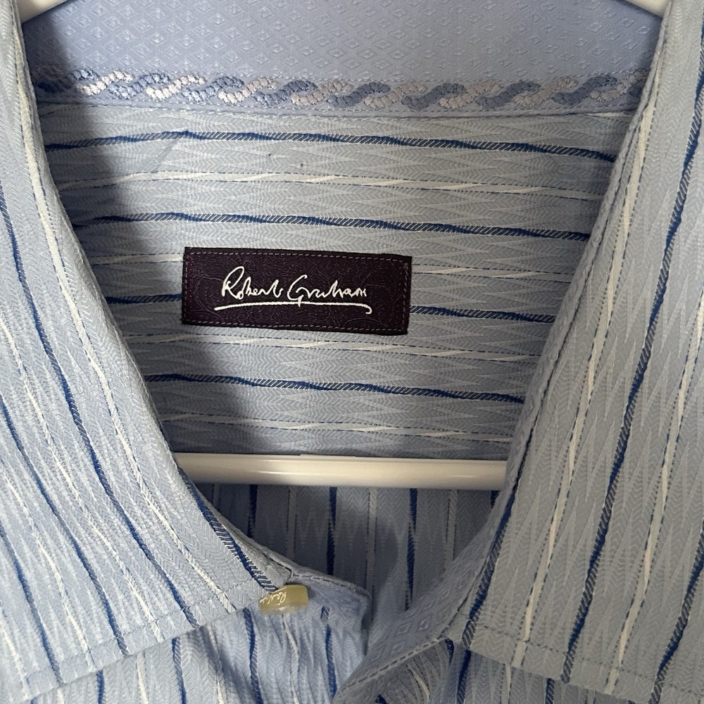 Robert Graham Men Tailored L/S Button Up Shirt Textured Large Flip Contrast Cuff - Picture 3 of 6